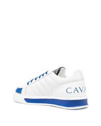 Baskets basses en cuir blanc et bleu Roberto Cavalli