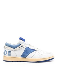 Baskets basses en cuir blanc et bleu Rhude