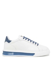 Baskets basses en cuir blanc et bleu Roberto Cavalli