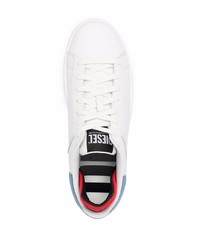 Baskets basses en cuir blanc et bleu Diesel