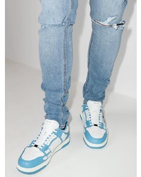 Baskets basses en cuir blanc et bleu Amiri