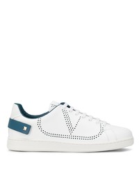 Baskets basses en cuir blanc et bleu Valentino Garavani