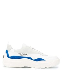 Baskets basses en cuir blanc et bleu Valentino Garavani