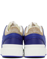 Baskets basses en cuir blanc et bleu Balmain