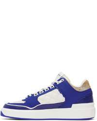 Baskets basses en cuir blanc et bleu Balmain