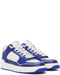 Baskets basses en cuir blanc et bleu Balmain