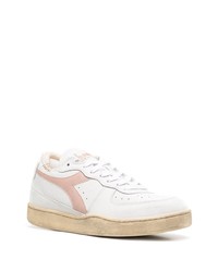 Baskets basses en cuir blanc et rose Diadora