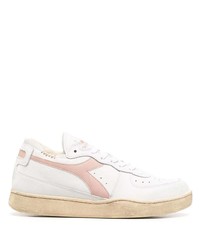 Baskets basses en cuir blanc et rose Diadora