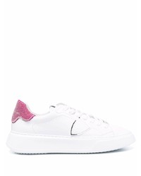 Baskets basses en cuir blanc et rose Philippe Model Paris