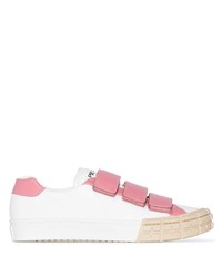 Baskets basses en cuir blanc et rose Prada