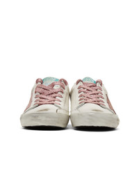 Baskets basses en cuir blanc et rose Golden Goose