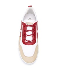 Baskets basses en cuir blanc et rouge Tod's