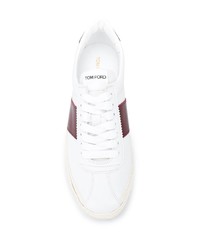 Baskets basses en cuir blanc et rouge Tom Ford