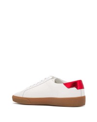 Baskets basses en cuir blanc et rouge Saint Laurent