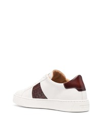 Baskets basses en cuir blanc et rouge Santoni