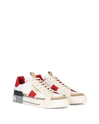 Baskets basses en cuir blanc et rouge Dolce & Gabbana