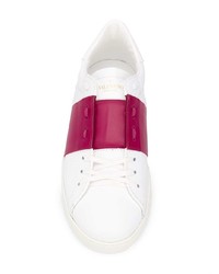 Baskets basses en cuir blanc et rouge Valentino