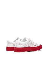 Baskets basses en cuir blanc et rouge Converse