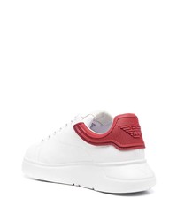 Baskets basses en cuir blanc et rouge Emporio Armani