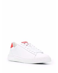 Baskets basses en cuir blanc et rouge MSGM