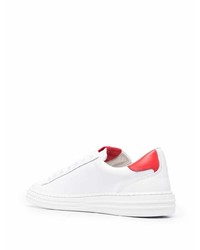 Baskets basses en cuir blanc et rouge MSGM