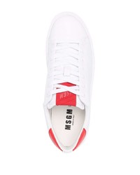 Baskets basses en cuir blanc et rouge MSGM