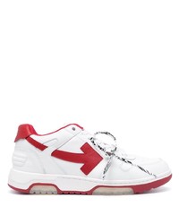 Baskets basses en cuir blanc et rouge Off-White