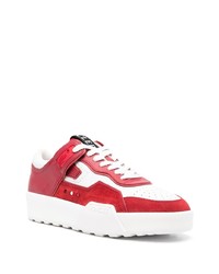 Baskets basses en cuir blanc et rouge Moncler