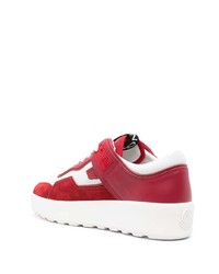 Baskets basses en cuir blanc et rouge Moncler