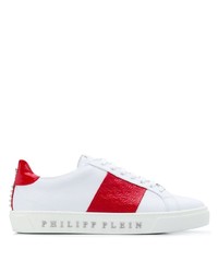 Baskets basses en cuir blanc et rouge Philipp Plein