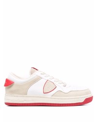 Baskets basses en cuir blanc et rouge Philippe Model Paris