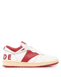 Baskets basses en cuir blanc et rouge Rhude