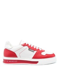 Baskets basses en cuir blanc et rouge Roberto Cavalli