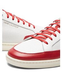 Baskets basses en cuir blanc et rouge Saint Laurent