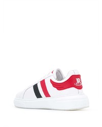 Baskets basses en cuir blanc et rouge John Richmond