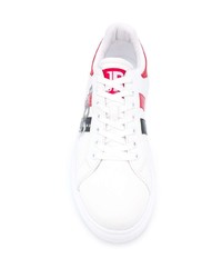 Baskets basses en cuir blanc et rouge John Richmond