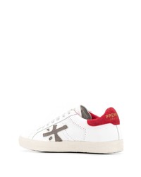 Baskets basses en cuir blanc et rouge Premiata