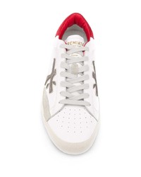 Baskets basses en cuir blanc et rouge Premiata