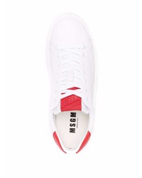 Baskets basses en cuir blanc et rouge MSGM