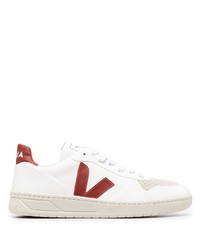 Baskets basses en cuir blanc et rouge Veja