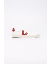 Baskets basses en cuir blanc et rouge Veja