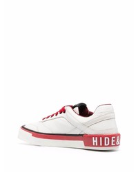 Baskets basses en cuir blanc et rouge Hide&Jack