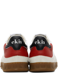 Baskets basses en cuir blanc et rouge ekn