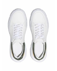 Baskets basses en cuir blanc et vert Alexander McQueen