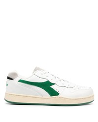 Baskets basses en cuir blanc et vert Diadora