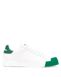 Baskets basses en cuir blanc et vert Dolce & Gabbana