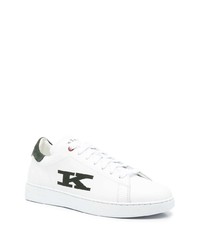 Baskets basses en cuir blanc et vert Kiton