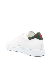 Baskets basses en cuir blanc et vert Kiton