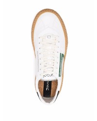 Baskets basses en cuir blanc et vert Puraai