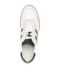 Baskets basses en cuir blanc et vert Hogan